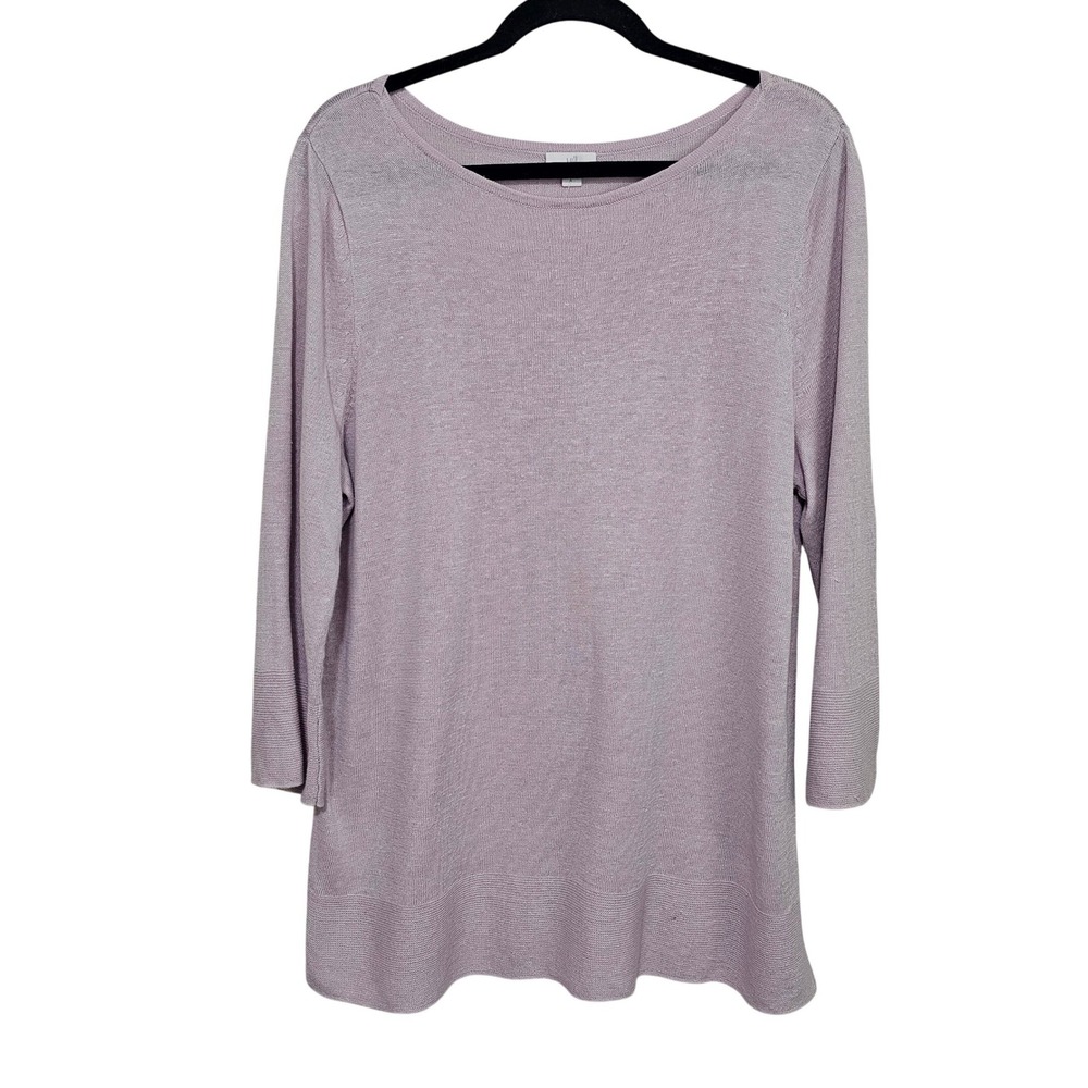 J.Jill L Linen Blend Sweater Purple 3/4 Sleeve Scoop Neck Coastal Knit Capsule